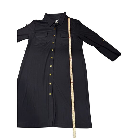 Emma & Michele Womens Black Button-Down Midi Shirt Dress M - Picture 7 of 11